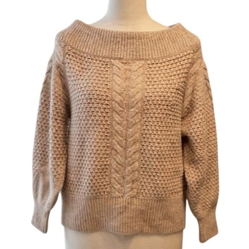 Anthropologie Women's SMALL Blush Pink Off-Shoulder Cable Knit Sweater - AC